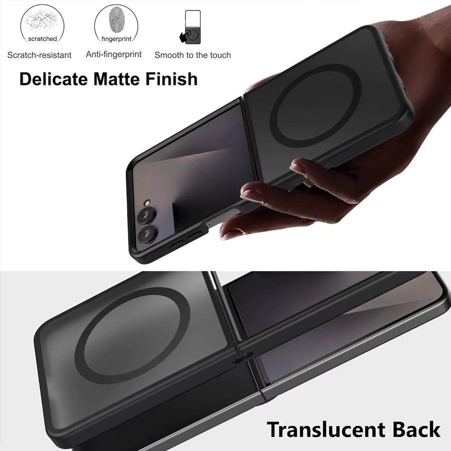 UYUXIO Transparente Magnetische Handyhülle für Samsung Galaxy Z Flip 7, Robuste und Schlanke Schutzhülle mit Magnet für kabelloses Laden, Schwarz - Bild 2