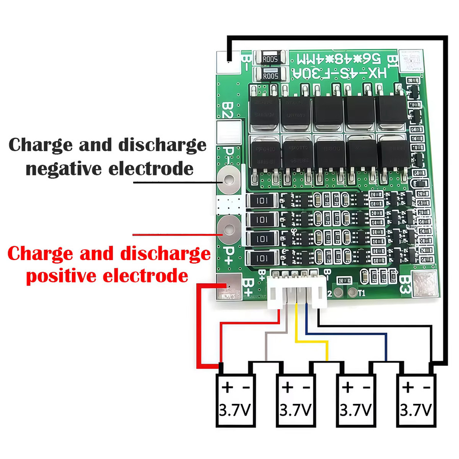 OLNYLO BMS 4S Batterieladeschutzplatine für 14,8 V Li-Ion 18650 und 12,8 V Lithium-Eisenphosphat, 30 A, Grün - Bild 2