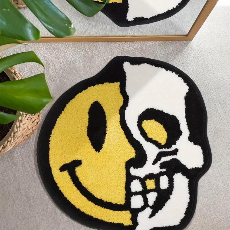 VIKAMA Totenkopf-Teppich aus Kunstkaschmir in Multicolour mit psychedelischem Gothic-Design und rutschfester Bodenmatte - Bild 4