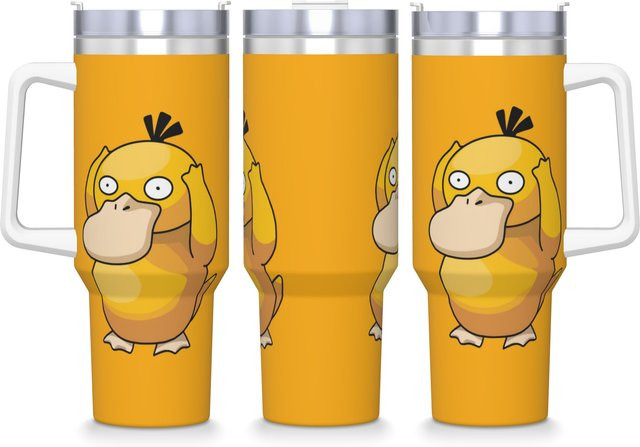 Potdemiel Psyduck Manga Edelstahl-Thermobecher mit Strohhalm und Deckel, Gelb, 1,18 l - Bild 1