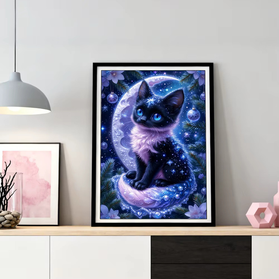 HUACAN Diamond Painting Set Schwarze Katze Mosaik-Kunst mit bunten Rundsteinen zur Wanddekoration B: 30,0 cm, H: 20,0 cm - Bild 3