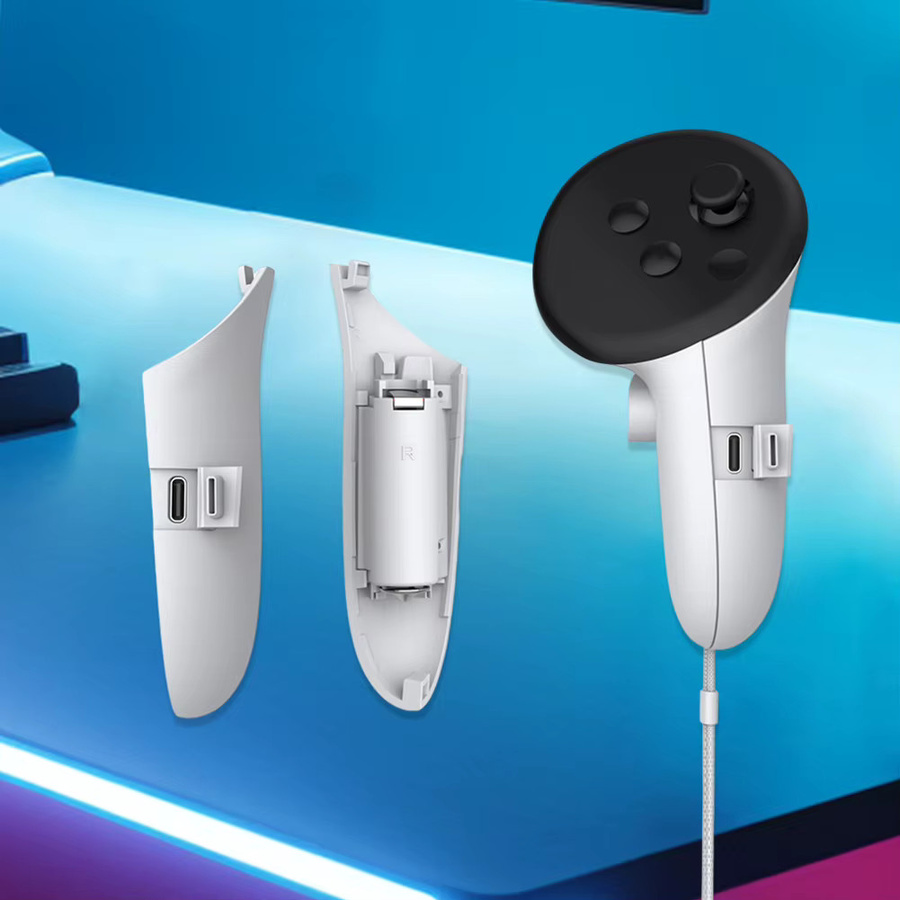 Shunmaii Akkupack Ladegriffe für Meta Quest 3S und Meta Quest 3, Set für linke und rechte VR-Controller, Farbe: Weiß - Bild 3