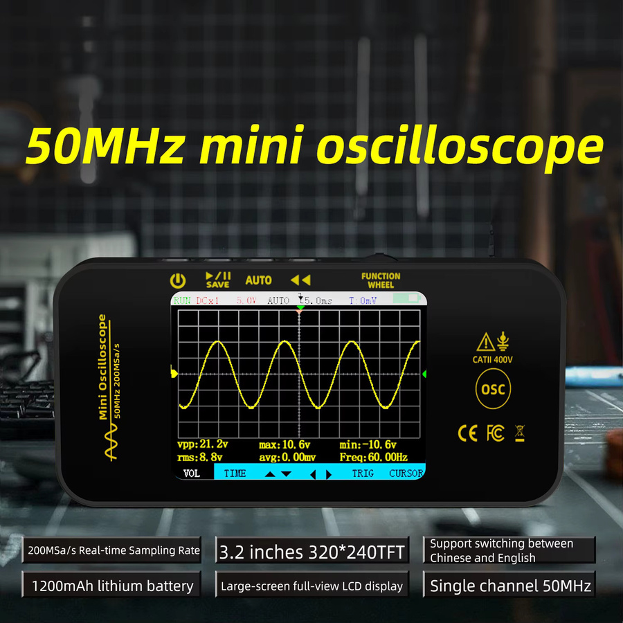 BSIDE OT5 Tragbares Digitales Oszilloskop 50MHz mit 200MSa/s Abtastrate in Schwarz für Elektronikreparaturen - Bild 2