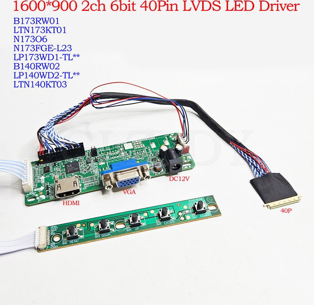 GLZLDY LCD-Controller-Board-Kit für 1600x900 LED Displays mit HDMI und VGA für N173FGE-L23 LP173WD1-TL LP156WD1 40-Pin LVDS DIY Panel Monitor - Bild 1