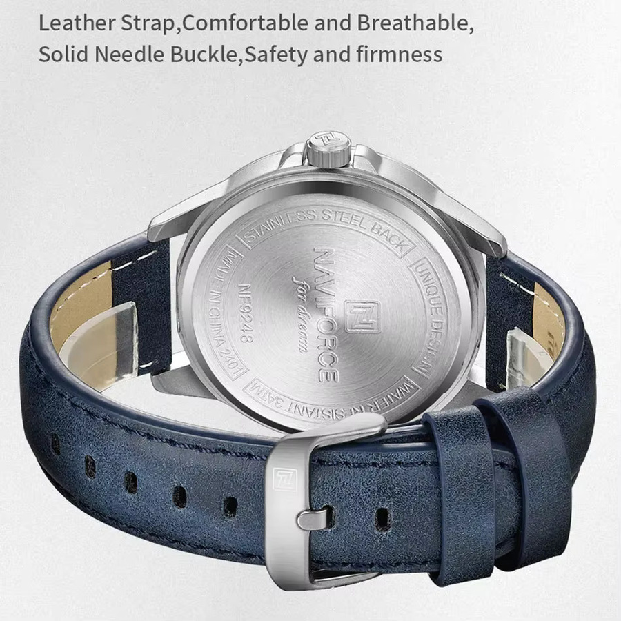 NAVIFORCE Armbanduhr, Quarz, Lederarmband, Blau, Herren - Bild 5