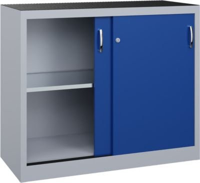 C + P Schiebetüren-Werkzeugschrank Acurado aus Stahl in Weißaluminium/Enzianblau, B: 120 cm, T: 50 cm, H: 100 cm - Bild 1