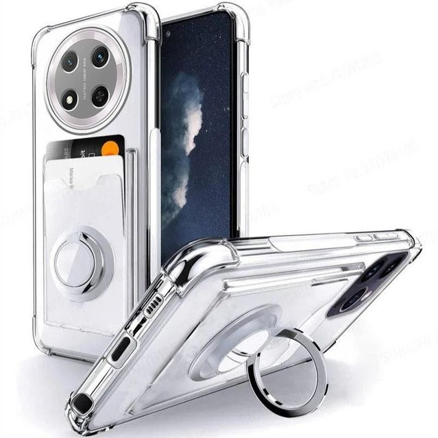 LuckyB Transparente Handyhülle mit Kartenfach und Ringhalter für Honor X9C X8C X7C X9B X9A X7B X8 X6 90 70 Magic 7 Lite in Silber - Bild 1