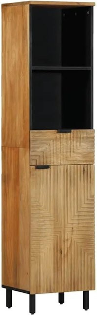 vidaXL Badschrank aus Mango-Massivholz in Braun mit Türen und offenen Regalfächern, H x B x T: 160 x 38 x 33 cm - Bild 1