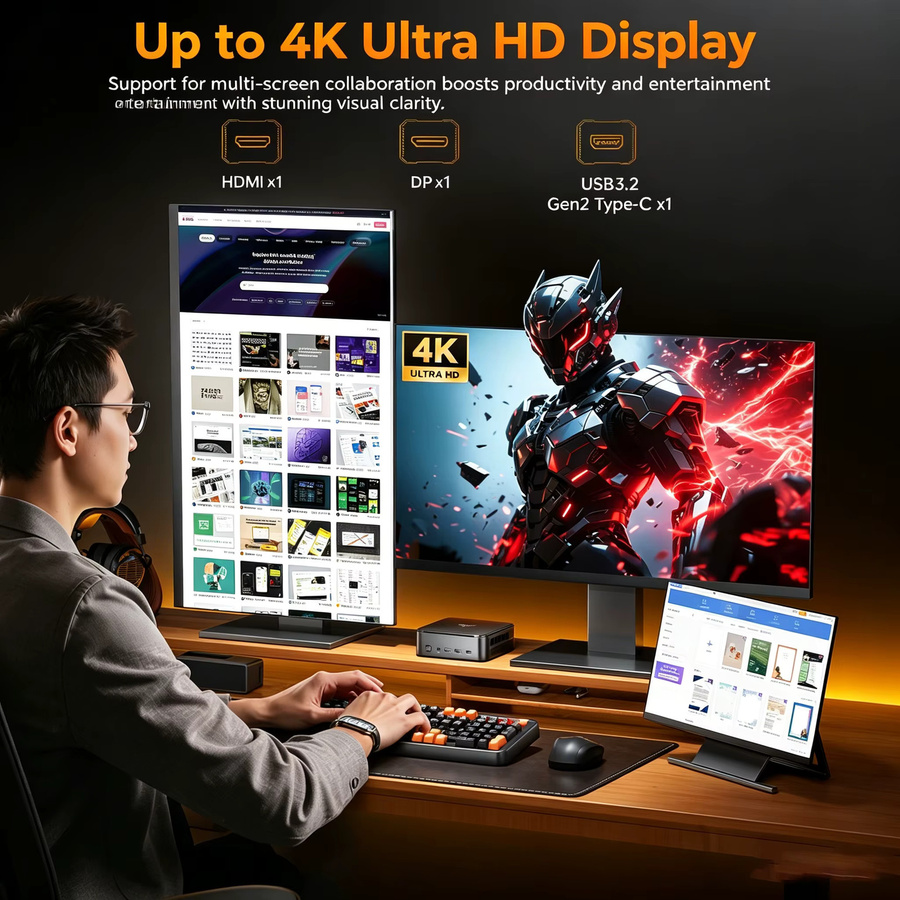 KAMRUI E3B Mini-PC Gaming mit AMD Ryzen 5 7530U, 16GB RAM, 512GB ROM, WiFi6, Bluetooth 5.2, 4K Display Support, Schwarz - Bild 4