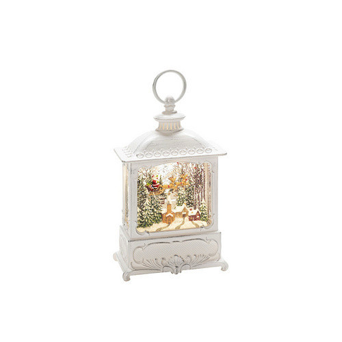 Konstsmide LED-Wasserlaterne Weiß mit fliegendem Weihnachtsmann über Dorf, B/T/H: 8,5 x 13,5 x 25 cm - Bild 2