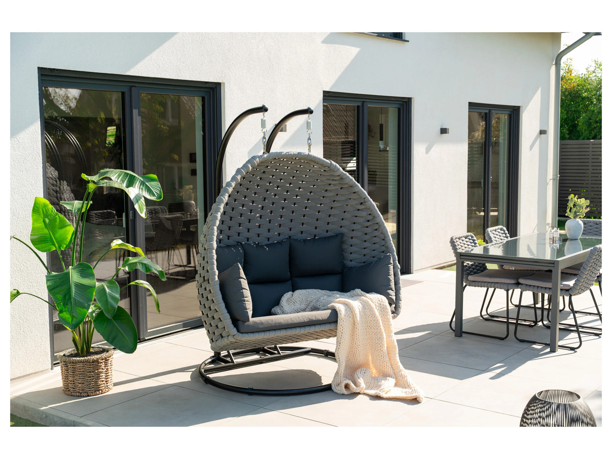 HOME DELUXE Hängesessel CADEIRA 2-Sitzer in Grau aus Rattan und Metall für Balkon und Terrasse - Bild 2
