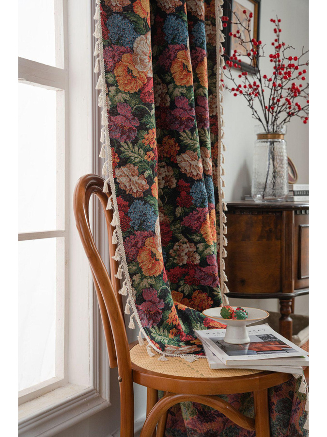 Imanqi Yun Floral Jacquard Küchen- und Erkerfenstervorhänge, halbtransparent, Multicolour - Bild 2