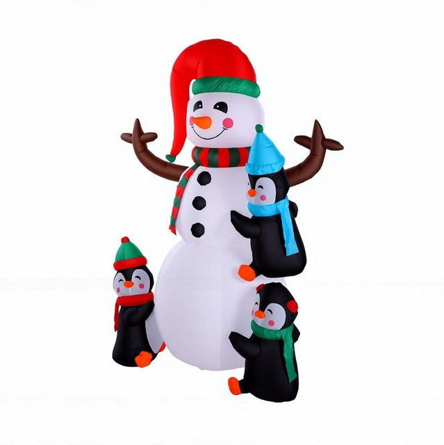 Aufblasbarer Schneemann mit Pinguinen und Beleuchtung von Fishine, Farbe: Weiß/Mehrfarbig, Höhe: 180 cm - Bild 1