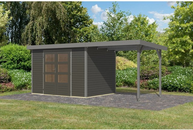 Karibu Gartenhaus Ernesto mit Anbaudach in Terragrau/Grau, B/T/H: 298 x 209 x 213 cm - Bild 1