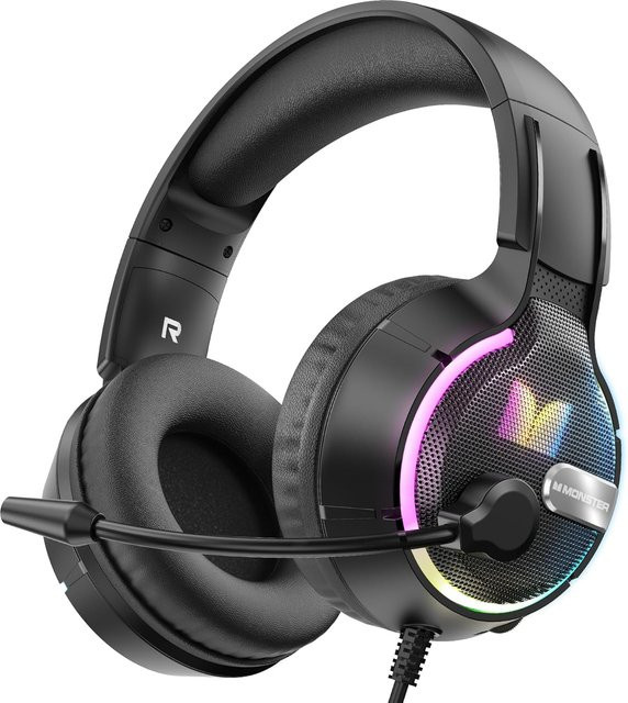 Monster Mission 320 Gaming-Kopfhörer mit RGB-Beleuchtung und 3,5 mm Klinkenanschluss in Schwarz - Bild 1