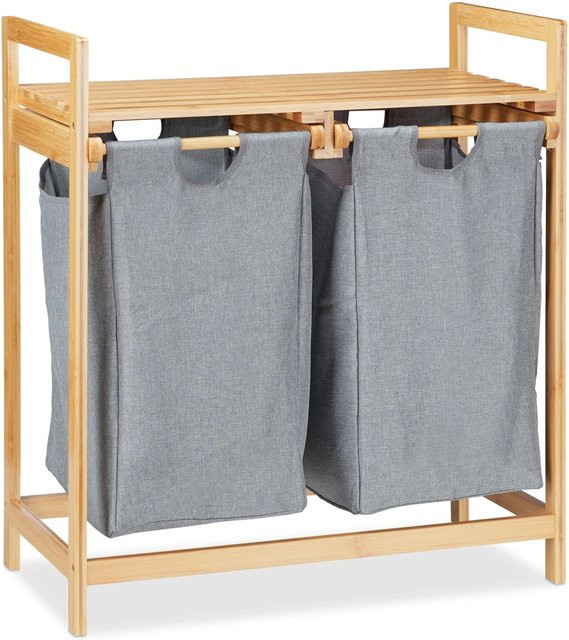 Relaxdays Wäschesortierer aus Bambus mit 2 Fächern und Ablage in Grau, B/T/H: 73 x 64 x 33 cm - Bild 1