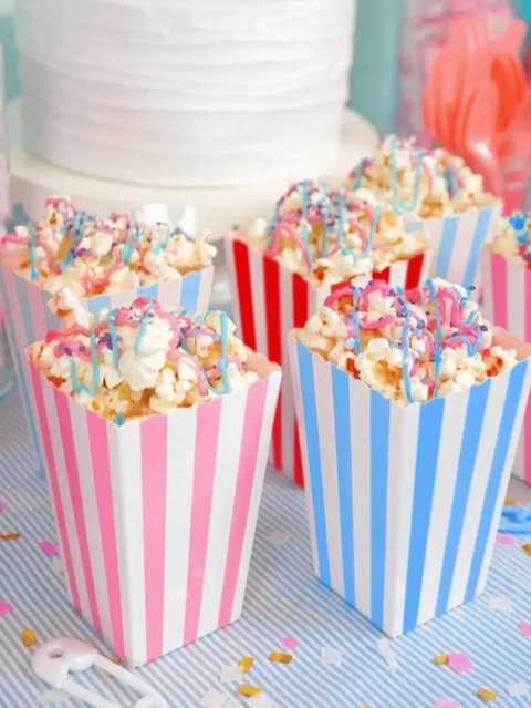 Bunte Popcorn-Papierschachteln als Party-Snackbehälter für Popcorn, Pommes Frites oder Süßigkeiten - Bild 1