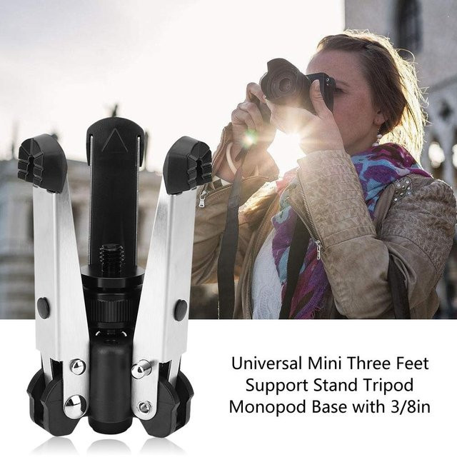 DIYelecs Universelles Mini Drei-Fuß-Stativ als Einbeinstativ-Basis mit 3/8 Zoll Befestigungsschraube in Grau - Bild 1