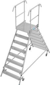 Fahrbare Podestleiter Krause Stabilo Professional aus Aluminium, beidseitig begehbar, 2x8 Stufen, Farbe Silber, Plattform B: 60 cm, T: 70 cm, Arbeitshöhe: 395 cm - Bild 1