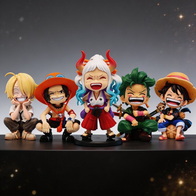Bandai One Piece Anime Actionfiguren Q-Version sitzende Luffy Zoro Sanji in Multicolor, Höhe: 13 cm - Bild 1