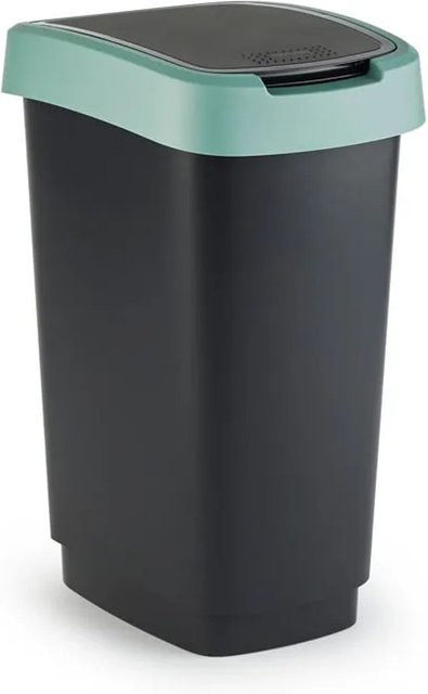 PROREGAL Klassischer Abfalleimer für den Innenbereich aus Kunststoff, Schwarz-Grün, Volumen: 25 Liter, H x B x T: 47,6 x 25 x 33 cm - Bild 1