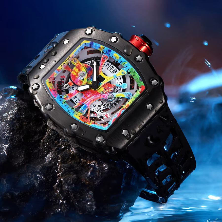 ZBJP Armbanduhr Tonneau, Quarz, Silikon, Schwarz, Herren - Bild 2