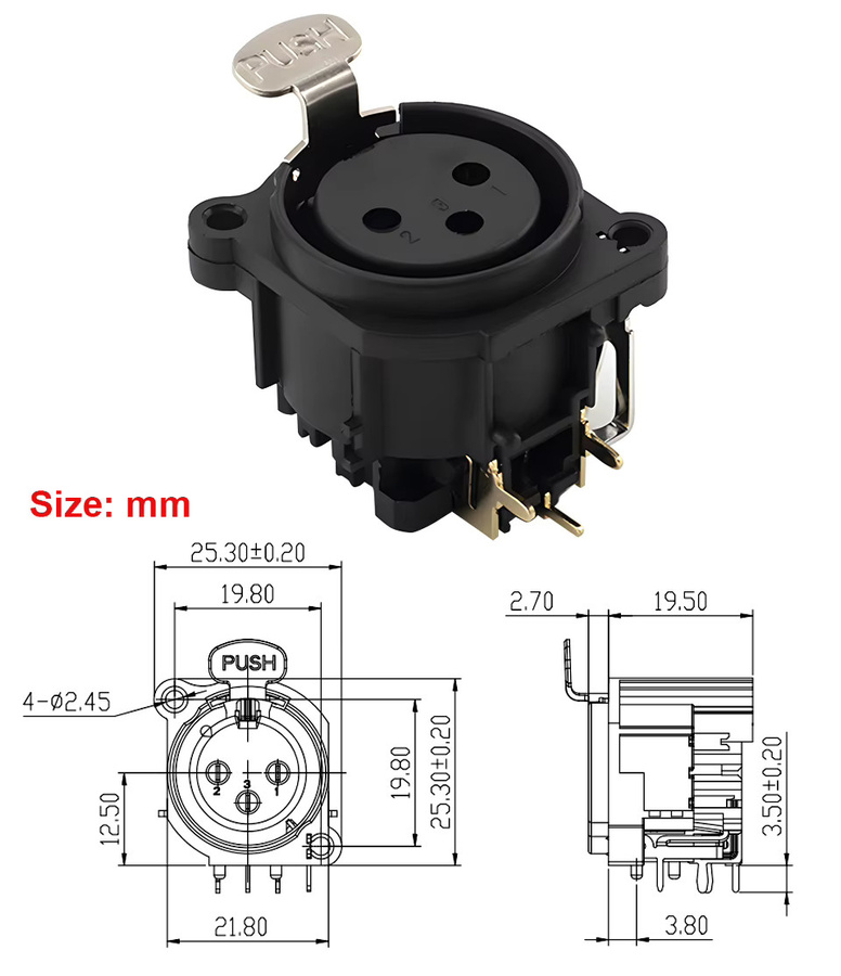 TITAK 10er Set XLR 3-polige Stecker und Buchsen in Schwarz als quadratisches PCB-Panel-Mount-Chassis - Bild 2