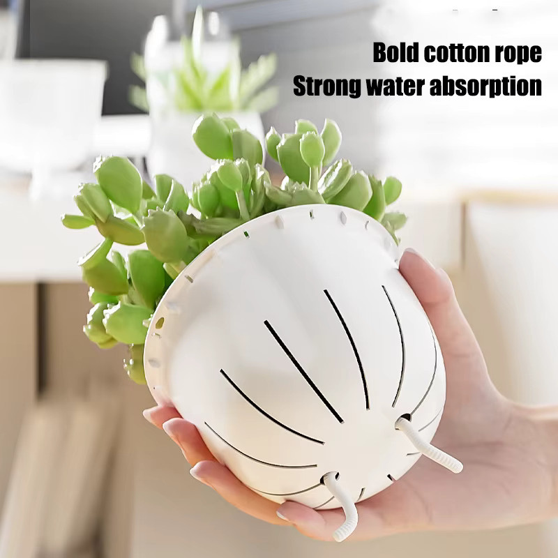 Selbstbewässernder Blumentopf aus Kunststoff in Transparent und Weiß, runder Pflanztopf für Sukkulenten und Zimmerpflanzen, B/T/H: 11,0 x 11,0 x 11,0 cm - Bild 4