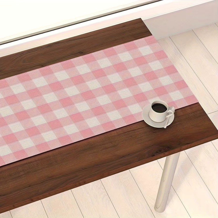 VIKAMA Tischläufer im Bauernhaus-Stil, rosa und weiß kariert, Rechteckig, B/T: 90 x 33 cm - Bild 2
