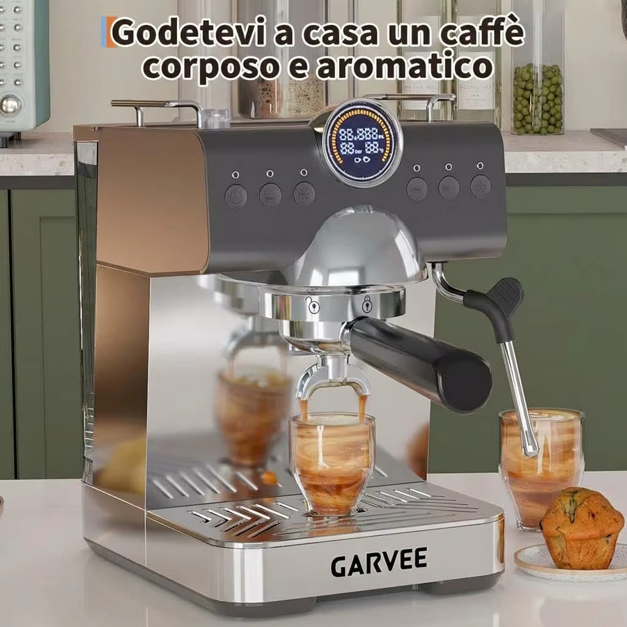 HiMISS Halbautomatische Italienische Kaffeemaschine in Silber mit 1450W, 20 Bar Druck, Milchaufschäumer, 1,5l Wassertank und LED-Display - Bild 5