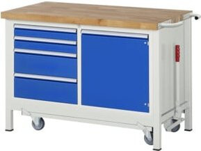 Rau Werkbank Serie 8470 mit absenkbarem Fahrgestell, fahrbar und höhenverstellbar, B: 1250 cm, T: 700 cm, H: 880 cm - Bild 1