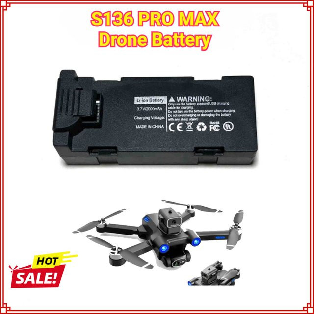 QINGFEI Ersatzbatterie für S136 Mini Drone, S136 PRO und S136 PRO MAX, 3,7 V, 2000 mAh, Schwarz - Bild 1