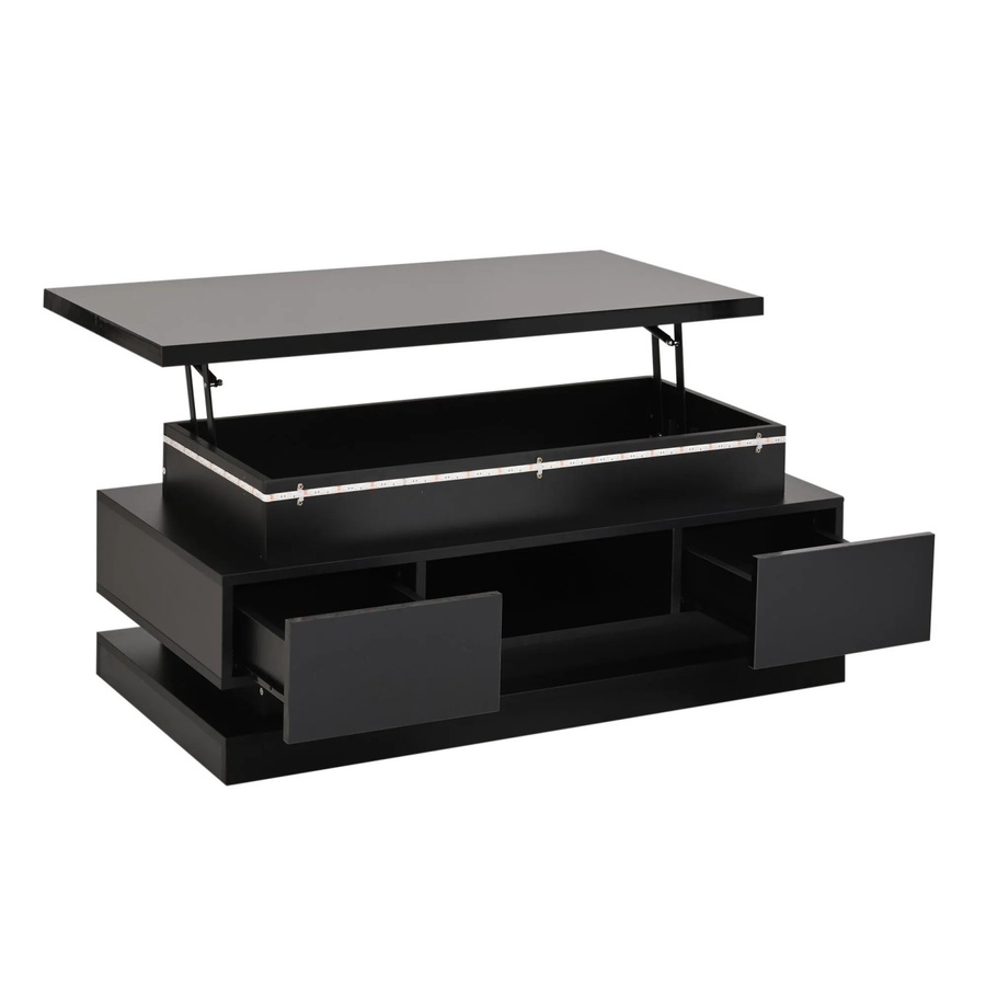 Merax Couchtisch in Schwarz mit Hochglanz-Finish, höhenverstellbar mit Lift-Mechanismus und LED-Beleuchtung, B/T/H: 126 x 50 x 35,4 cm - Bild 2