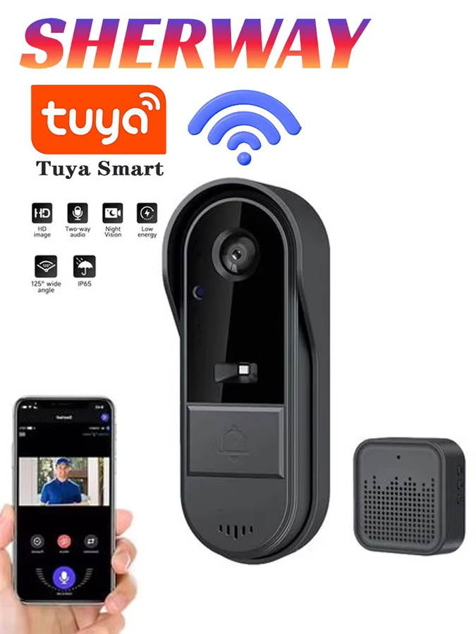 Tuya Smart Home WLAN Türklingel mit Kamera, kabelloses Set in Schwarz, wasserdichte Sicherheits-Audio-Gegensprechanlage mit Nachtsicht - Bild 7