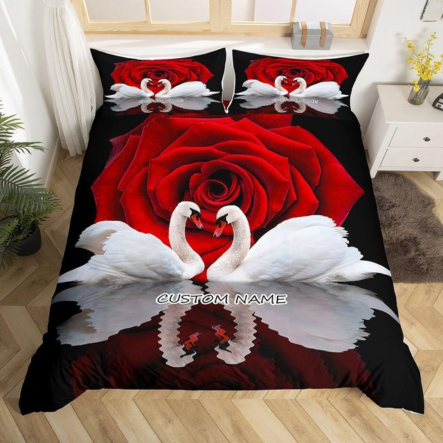 Personalisiertes Bettwäsche-Set Lodestar mit Namen für Paare, Rot, B/H: 135 x 200 cm - Bild 1
