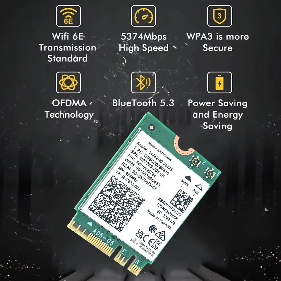 KEBIDUMEI AX210NGW WiFi 6E Netzwerkadapter mit Bluetooth 5.3, M.2 NGFF Wireless Karte für Laptop und PC, unterstützt 2,4G/5G/6GHz, kompatibel mit Windows 10 und 11 - Bild 2