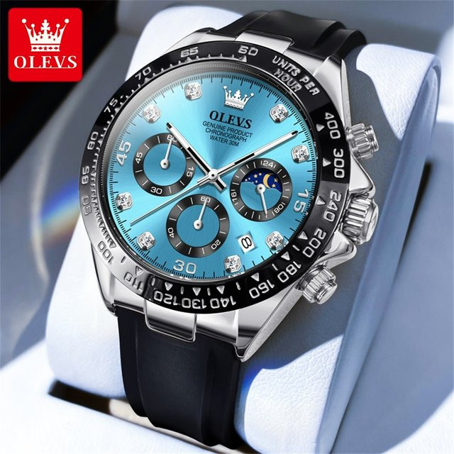 OLEVS Chronograph, Quarzuhr, Edelstahl, Roségold, Blau, Herren - Bild 1