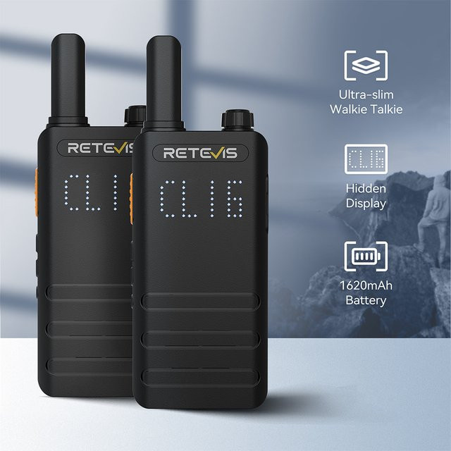 Retevis B63H Mini-Walkie-Talkie mit Display, tragbares PMR446/FRS professionelles lizenzfreies Funkgerät in Schwarz, wiederaufladbar für Camping - Bild 1
