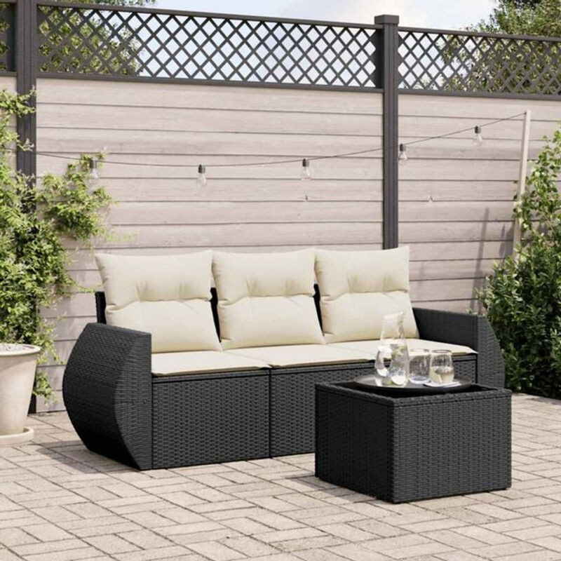 4-tlg. Garten-Sofagarnitur aus Poly-Rattan mit Kissen in Schwarz von vidaxl - Bild 1