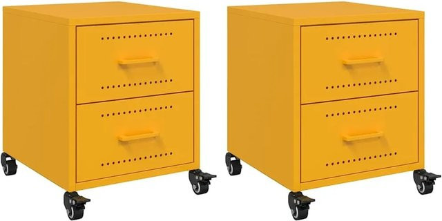 Set aus 2 vidaXL Nachttischen aus Stahl in Gelb, B/T/H: 36 x 39 x 43,5 cm - Bild 1