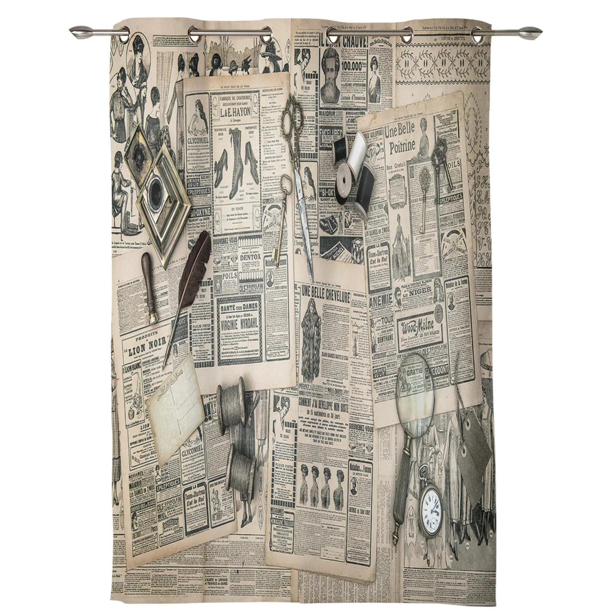 Retro Vorhang im Alten Zeitungs-Design von Household supplies MH, halbtransparent, Breite: 135 cm, Höhe: 60 cm - Bild 2