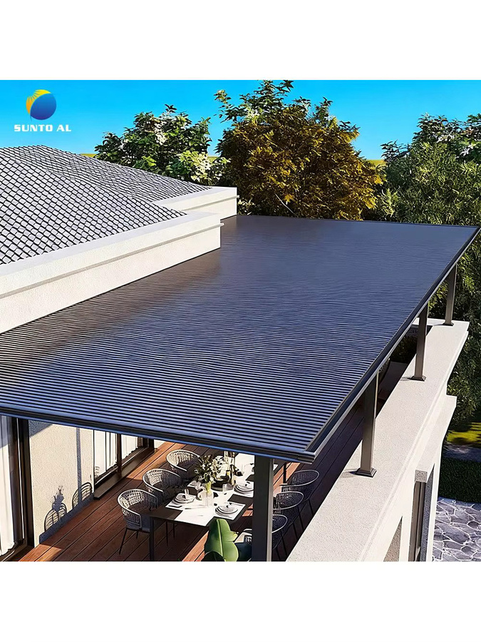 SUNTO Outdoor Pergola Dach Markise aus Aluminium für Balkon und Terrasse, wandmontiert, Farben: Anthrazit und Braun - Bild 5