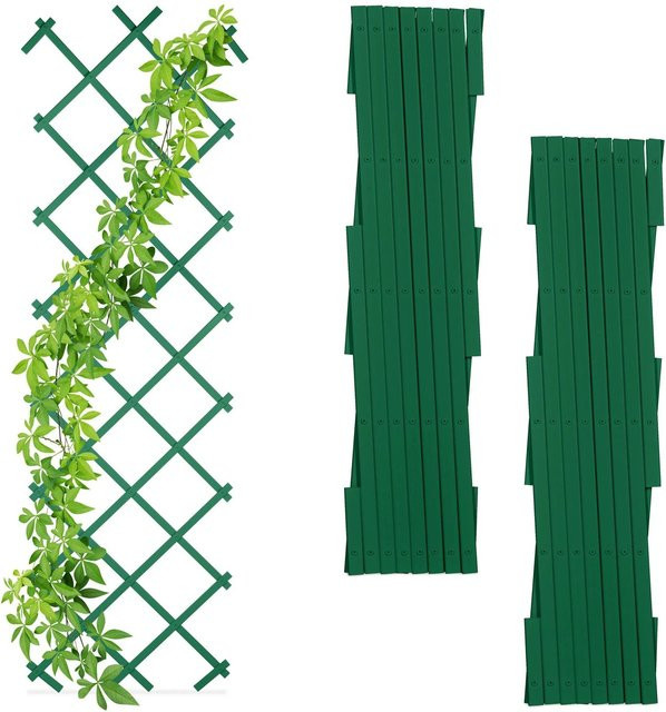 Relaxdays Rankgitter 3er Set aus Kunststoff in Grün, ausziehbar, B: 60 cm, H: 180 cm, T: 1,5 cm - Bild 1