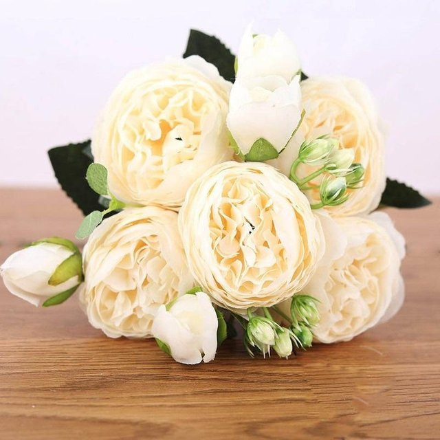YuTao Soliloquy 028 Künstlicher Blumenstrauß aus Seidenpfingstrosen in Rosa und Weiß für Hochzeit und Innendekoration - Bild 1