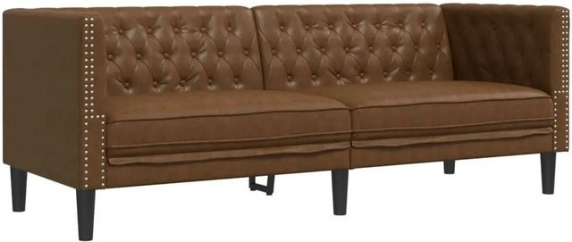vidaXL Chesterfield-Sofa 3-Sitzer in Braun mit Kunstleder und Mikrofaser in Wildleder-Optik - Bild 1