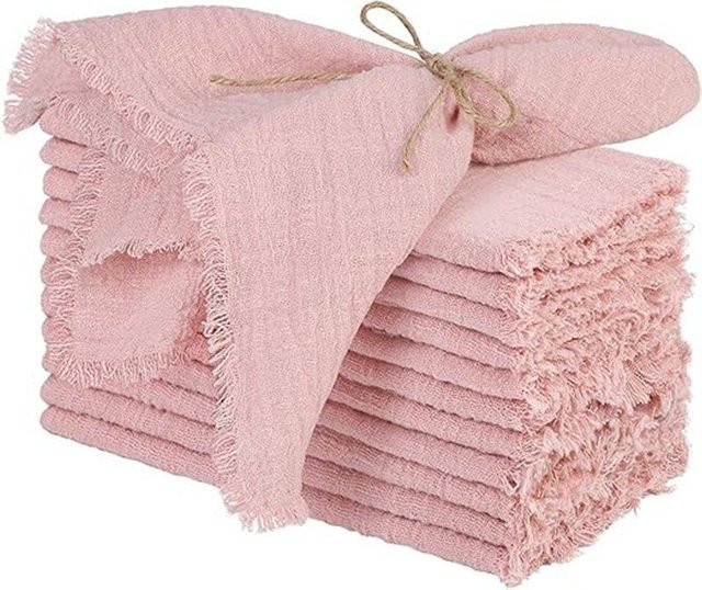 6er-Set YT Daily Necessities Stoffservietten aus 100% Baumwolle mit Fransen in Rosa, B/B: 32 x 32 cm - Bild 1