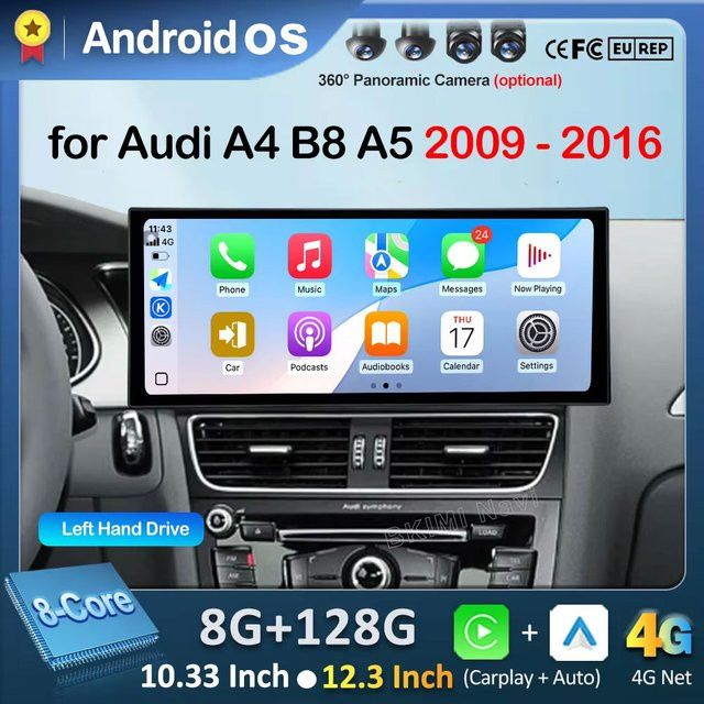 LIARO-NAVI Android 16 Autoradio Multimedia-Player mit GPS und 4G für Audi A4 B8 sowie A5 (2009 - 2016) in Schwarz mit kabellosem Carplay und DSP Stereo - Bild 1
