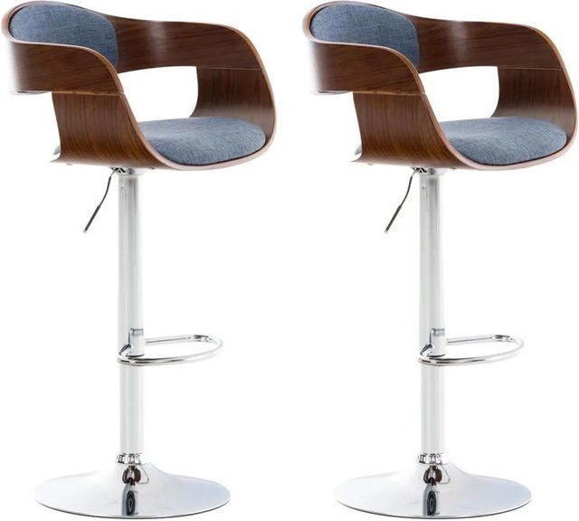 DELUKE 2er Set Barhocker NADAN, höhenverstellbare Barstühle mit Lehne und 360 Grad Drehbarkeit, Stoff Blau/Walnuss, B/T/H: 50 x 48 x 88 cm - Bild 1