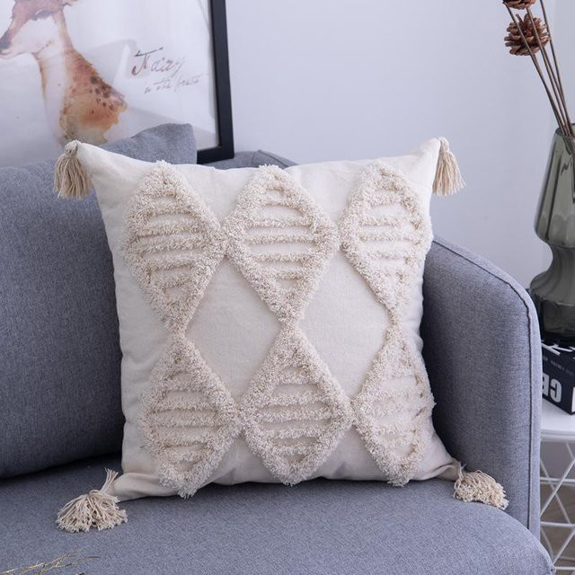 Handgefertigter Kissenbezug von Yiran Furniture im Boho-Design mit Quasten, Beige, B/B/H: 45 x 45 x 45 cm - Bild 1