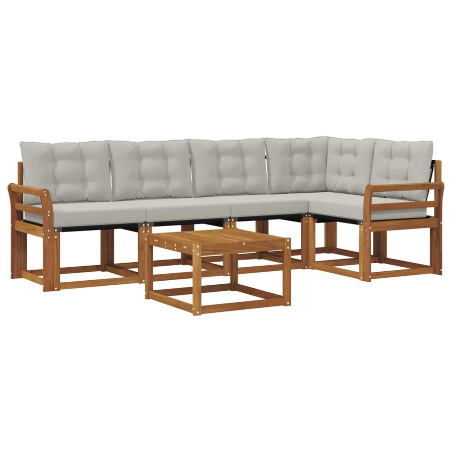 vidaXL Outdoor-Sofagarnitur 6-teilig aus Akazienholz und Textilene in L-Form mit Kissen, Beige und Grau - Bild 2